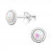 Silver Round 4mm Ear Studs with Imitation Opal