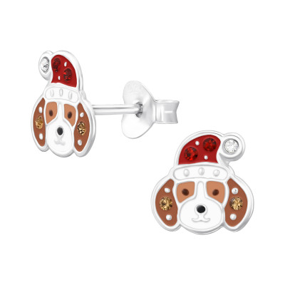 Dog Sterling Silver Ear Studs with Crystal and Epoxy