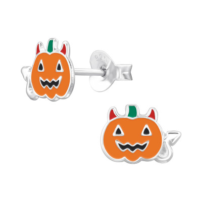 Pumpkin Sterling Silver Ear Studs with Epoxy