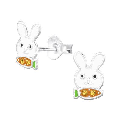 Rabbit Sterling Silver Ear Studs with Crystal and Epoxy