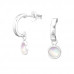 Silver Half Hoop with Hanging Disc Ear Studs with Imitation Stone