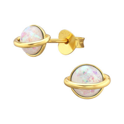 Saturn Sterling Silver Ear Studs with Imitation Opal