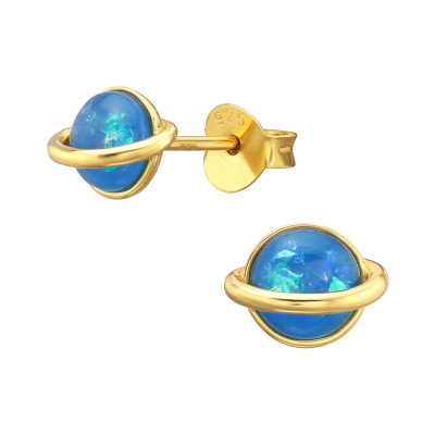 Saturn Sterling Silver Ear Studs with Imitation Opal