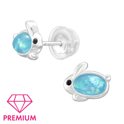 Silver Rabbit Ear Studs with Crystal and Imitation Opal