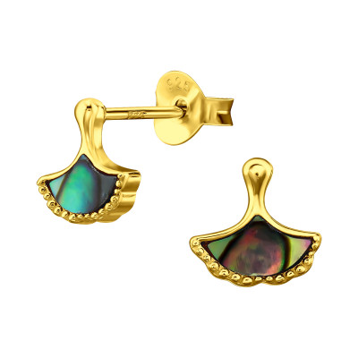 Leaf Sterling Silver Ear Studs with Abalone Shell