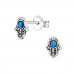 Silver Hamsa Ear Studs with Synthetic Opal