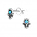 Silver Hamsa Ear Studs with Synthetic Opal