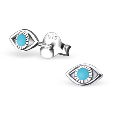 Silver Evil Eye Ear Studs with Epoxy