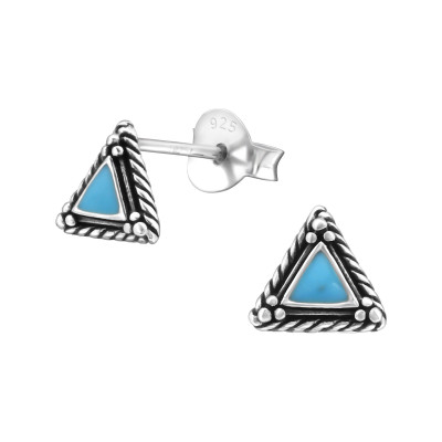 Silver Triangle Ear Studs with Epoxy