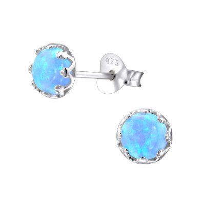 Silver Round Ear Studs with Synthetic Opal