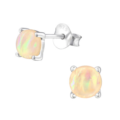 Silver Round Ear Studs with Imitation Opal