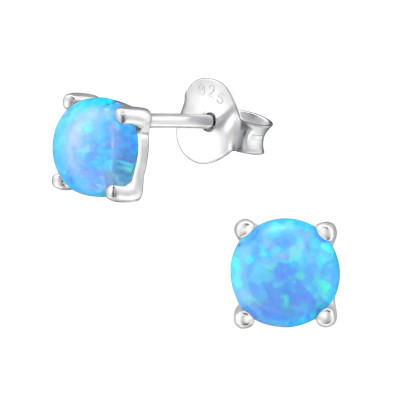 Silver Round Ear Studs with Synthetic Opal