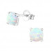 Silver Round Ear Studs with Synthetic Opal