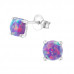 Silver Round Ear Studs with Synthetic Opal