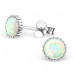 Silver Round Ear Studs with Synthetic Opal