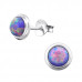 Silver Round Ear Studs with Synthetic Opal