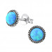 Silver Round Ear Studs with Synthetic Opal