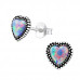 Silver Heart Ear Studs with Synthetic Opal