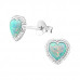 Silver Heart Ear Studs with Synthetic Opal