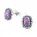 Silver Oval Ear Studs with Synthetic Opal