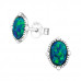 Silver Oval Ear Studs with Synthetic Opal