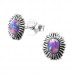 Silver Flower Ear Studs with Synthetic Opal
