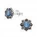 Silver Flower Ear Studs with Cat Eye