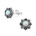 Silver Flower Ear Studs with Synthetic Opal
