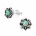 Silver Flower Ear Studs with Synthetic Opal