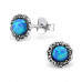 Silver Flower Ear Studs with Synthetic Opal