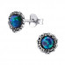 Silver Flower Ear Studs with Synthetic Opal