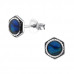 Silver Hexagonal Ear Studs with Epoxy and Imitation Stone