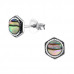 Silver Hexagonal Ear Studs with Epoxy and Imitation Stone