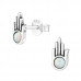 Silver Hamsa Ear Studs with Synthetic Opal