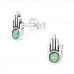 Silver Hamsa Ear Studs with Synthetic Opal