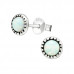 Silver Round Ear Studs with Synthetic Opal