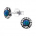 Silver Round Ear Studs with Synthetic Opal