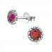 Silver Round Ear Studs with Synthetic Opal