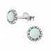 Silver Round Ear Studs with Synthetic Opal