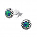 Silver Round Ear Studs with Synthetic Opal