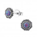 Silver Round Ear Studs with Synthetic Opal