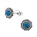 Silver Round Ear Studs with Synthetic Opal