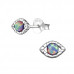 Silver Evil Eye Ear Studs with Synthetic Opal