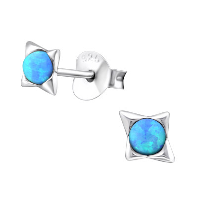 Silver Star Ear Studs with Synthetic Opal