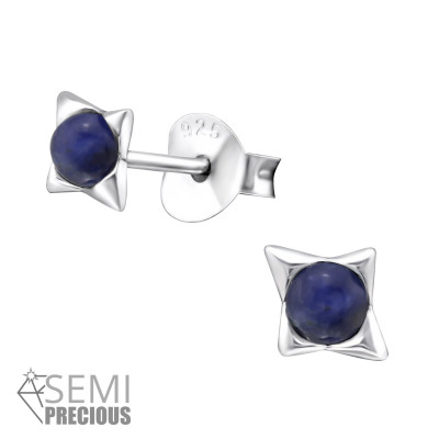 Silver Star Ear Studs with Semi Precious Natural Stone