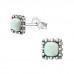 Silver Square Ear Studs with Synthetic Opal