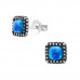 Silver Square Ear Studs with Synthetic Opal