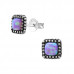 Silver Square Ear Studs with Synthetic Opal