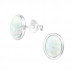 Silver Oval Ear Studs with Synthetic Opal