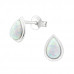 Silver Pear Ear Studs with Synthetic Opal